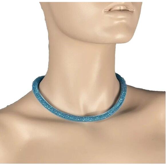 Swarovski Turquoise Stardust Double Bracelet Ladies Choker Necklace Teal - Picture 4 of 9